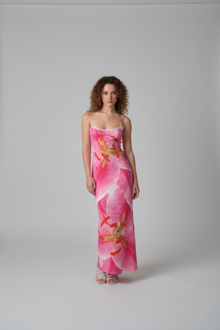 Robe longue femme rouge imprimé tropical bretelles fines | Coupe féminine + Style élégant + Facile à accessoiriser – ROBEMODE