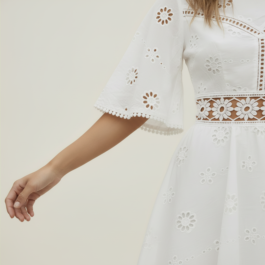Mini Robe Dos Nu Brodée Femme | Coton Blanc Broderie Florale Casual Chic Été | ROBEMODE