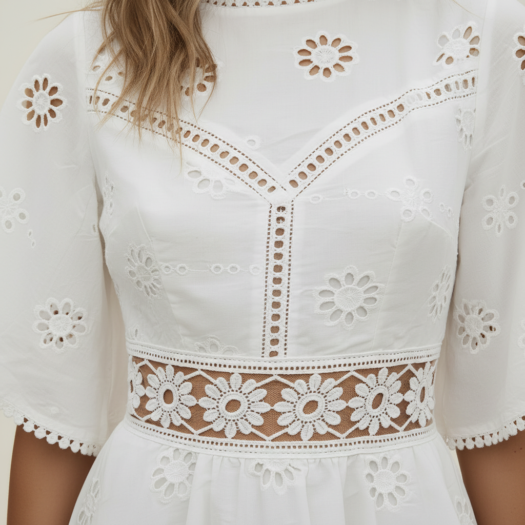 Mini Robe Dos Nu Brodée Femme | Coton Blanc Broderie Florale Casual Chic Été | ROBEMODE