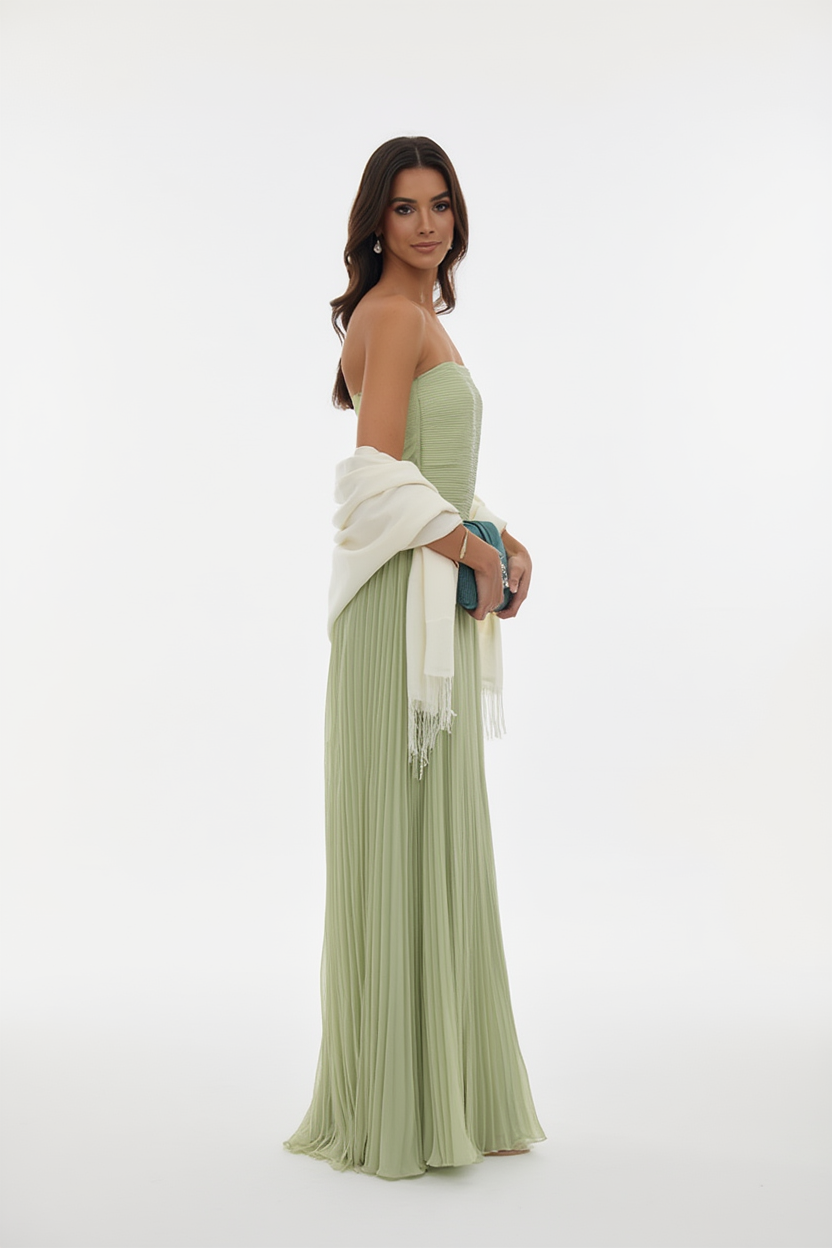 Robe longue femme verte plissee | Coupe féminine + Style élégant + Facile à accessoiriser – ROBEMODE