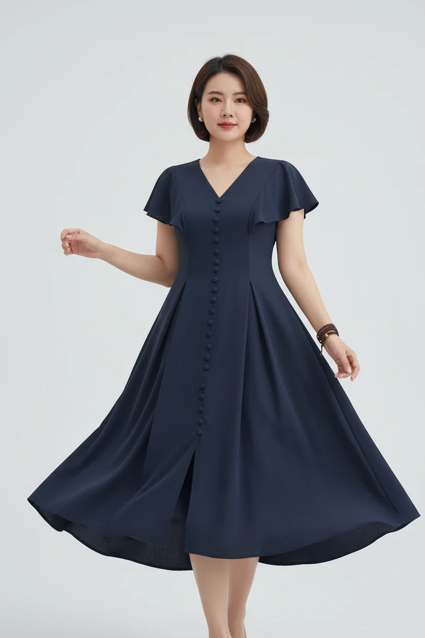 Robe casual élégante pour femme – Coupe fluide à col V et manches papillon | ROBEMODE