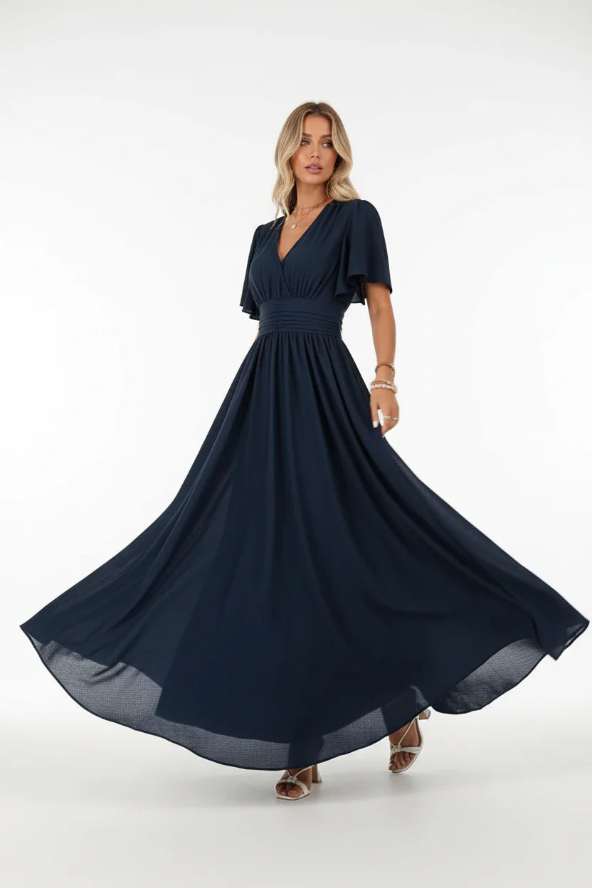 Robe Fluide Femme à Volants Col V | Manches Papillon Mi-Longue Casual Été | ROBEMODE