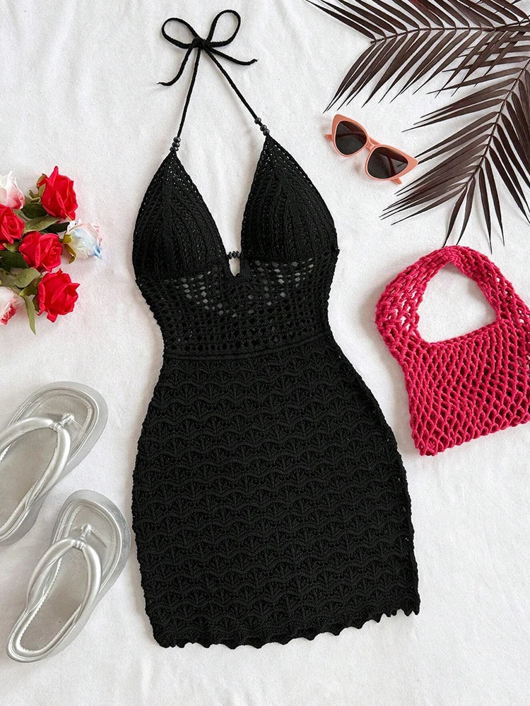 Robe de Plage Dos Nu Femme Courte | Détails Ajourés Fluide Légère Estivale | ROBEMODE