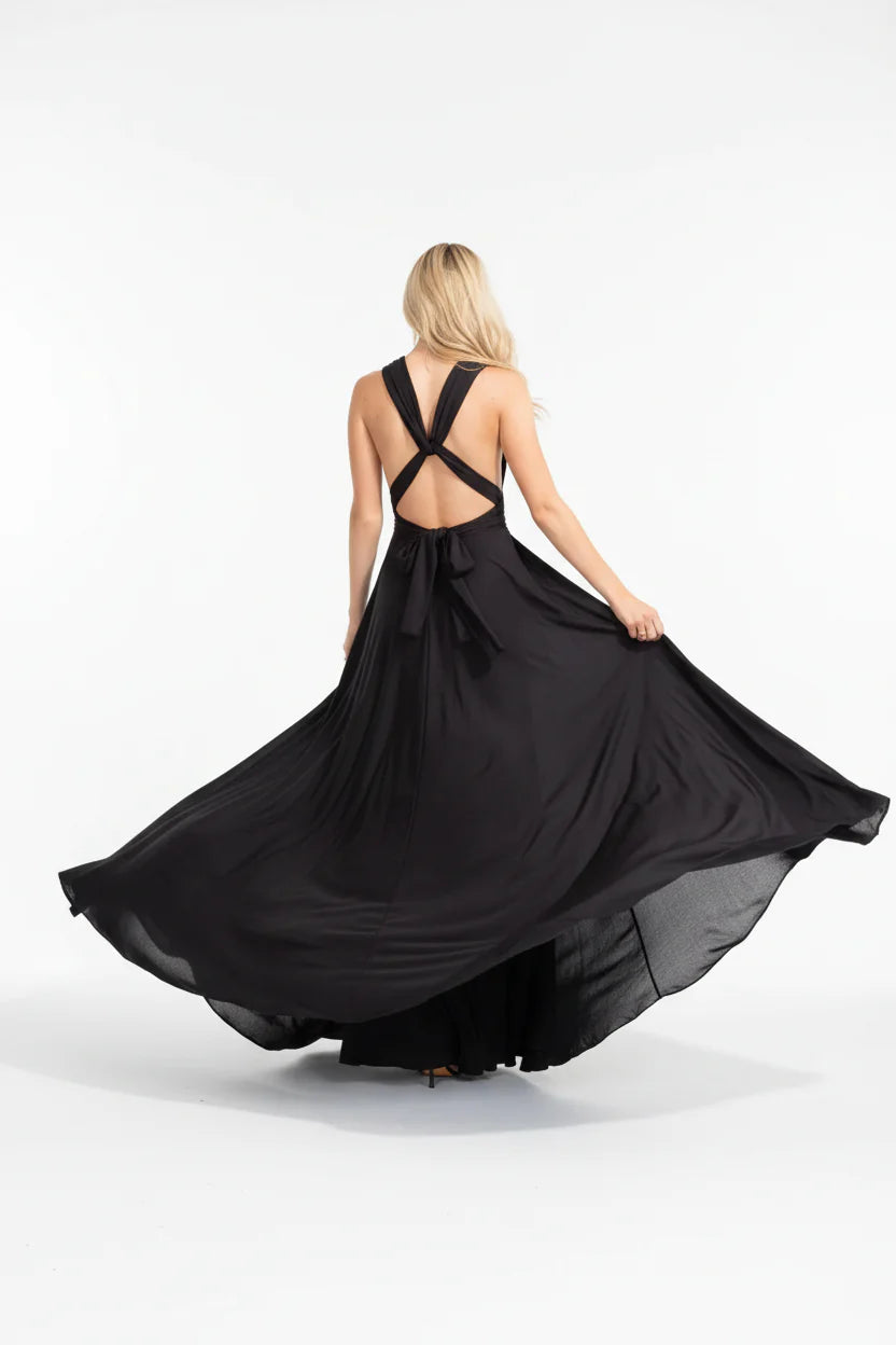 Robe Longue Bohème Femme Col V | Sans Manches Ajourée Coupe Évasée Toutes Saisons | ROBEMODE