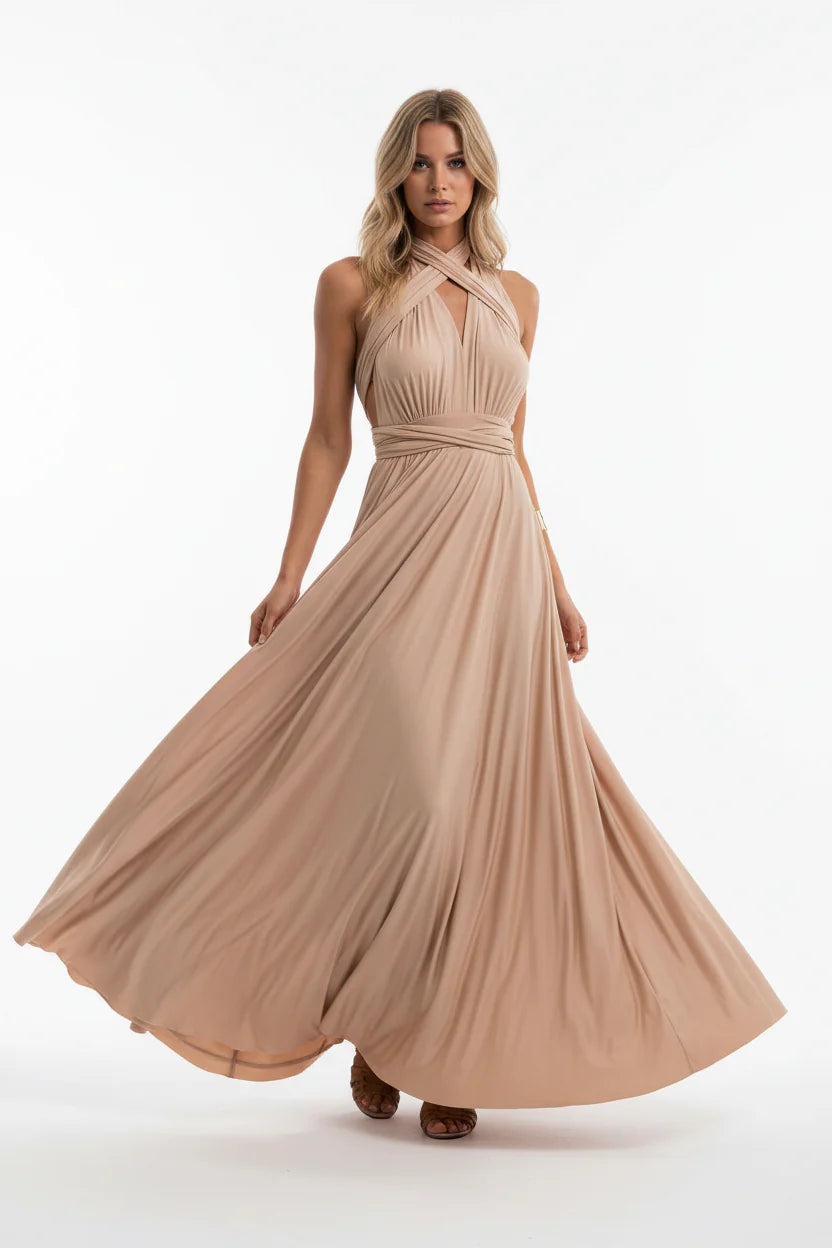 Robe longue bohème pour femme – Coupe fluide à col V multi-positions | ROBEMODE