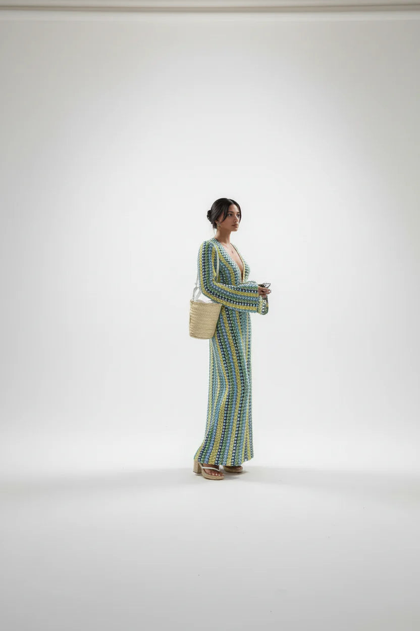 Robe longue ajourée pour femme – Coupe sirène élégante, col V fluide | ROBEMODE