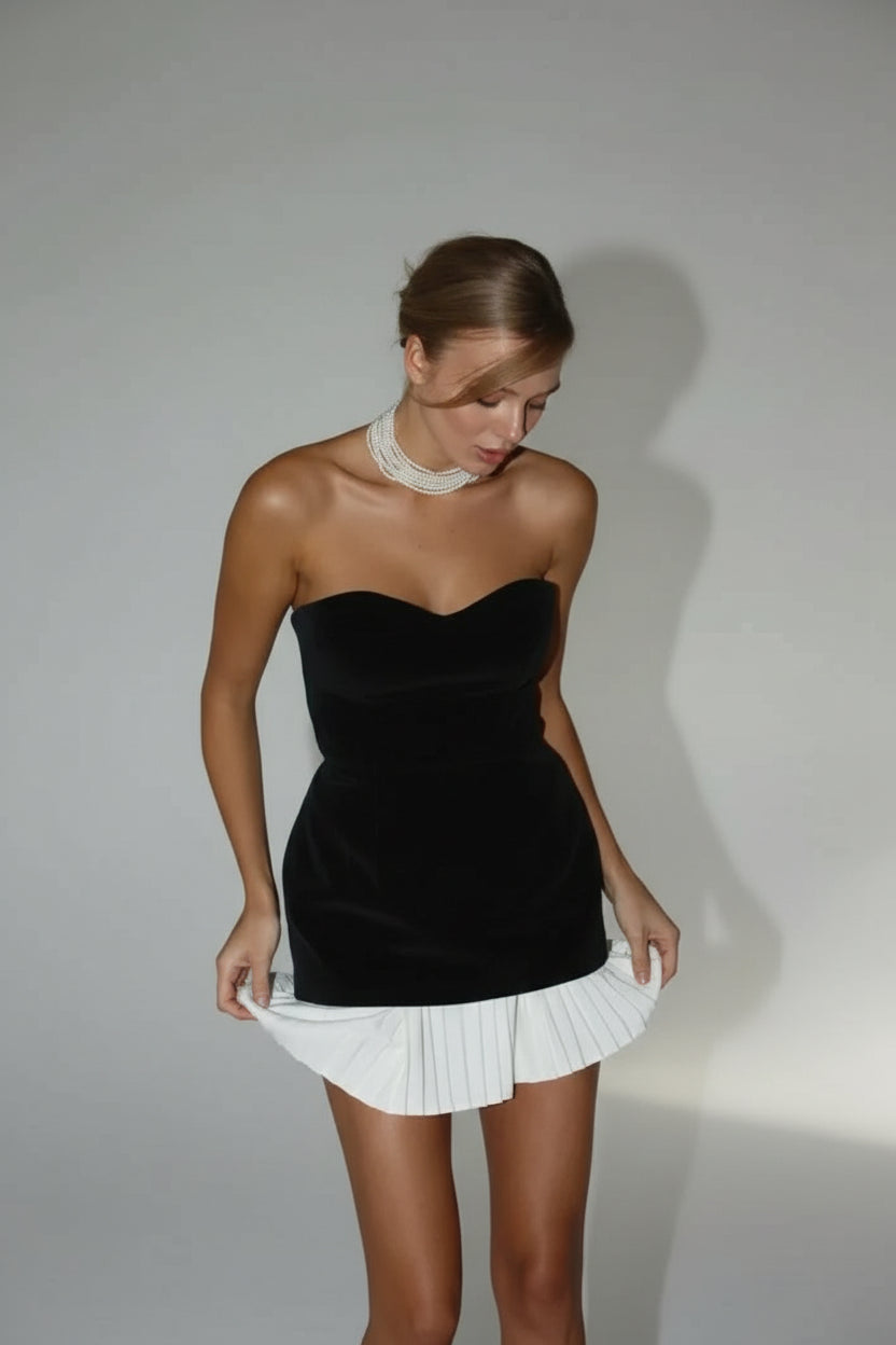 Ensemble femme bustier noir jupe plissée blanche soirée | Coupe féminine + Style élégant + Facile à accessoiriser – ROBEMODE