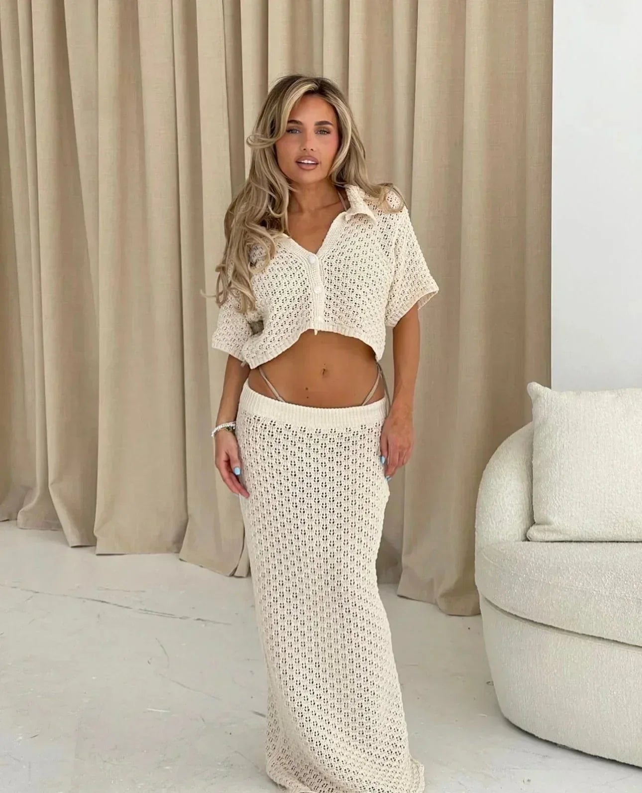 Ensemble Jupe Maxi et Haut Crochet Femme Été Décontracté