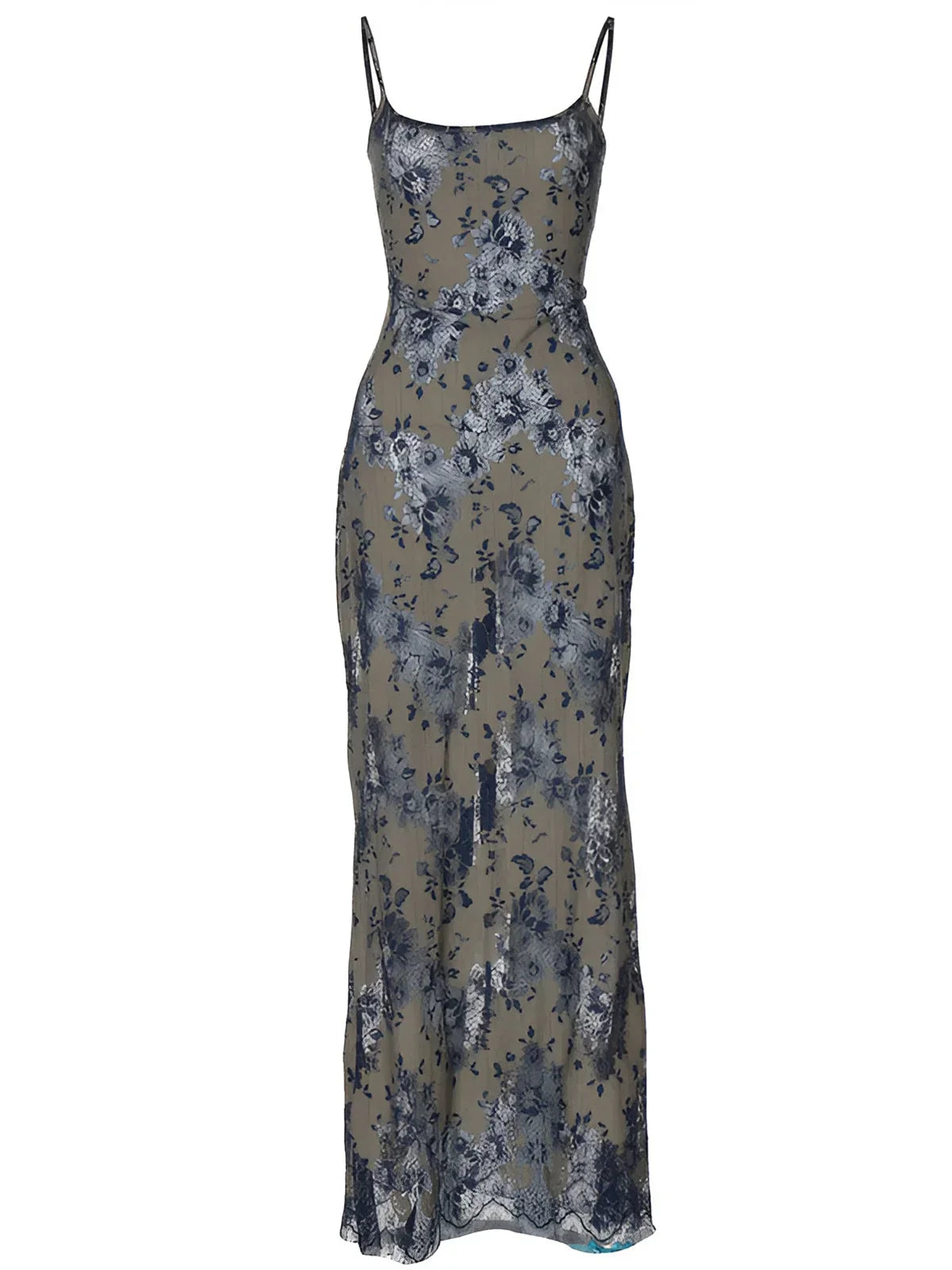 Maxi robe dos nu dentelle bleue avec bretelles fines soirée | Coupe féminine + Style élégant + Facile à accessoiriser – ROBEMODE
