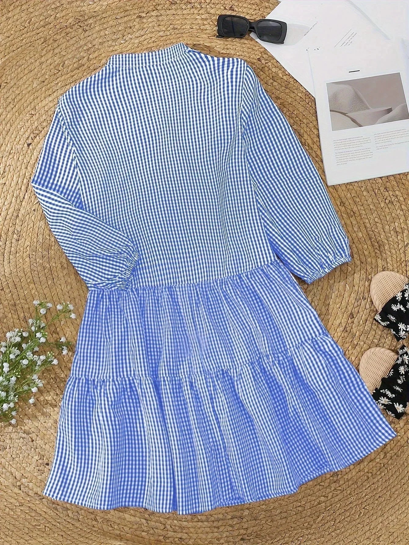 Robe Courte Vichy Femme Manches 3/4 Col Boutonné Printemps Été | ROBEMODE