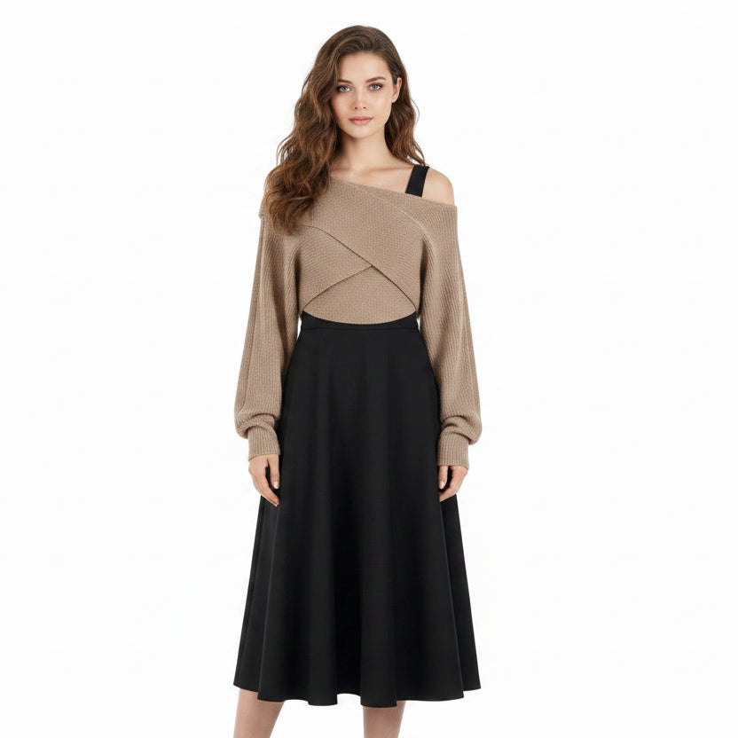 Robe ample pull asymétrique en maille femme | ROBEMODE