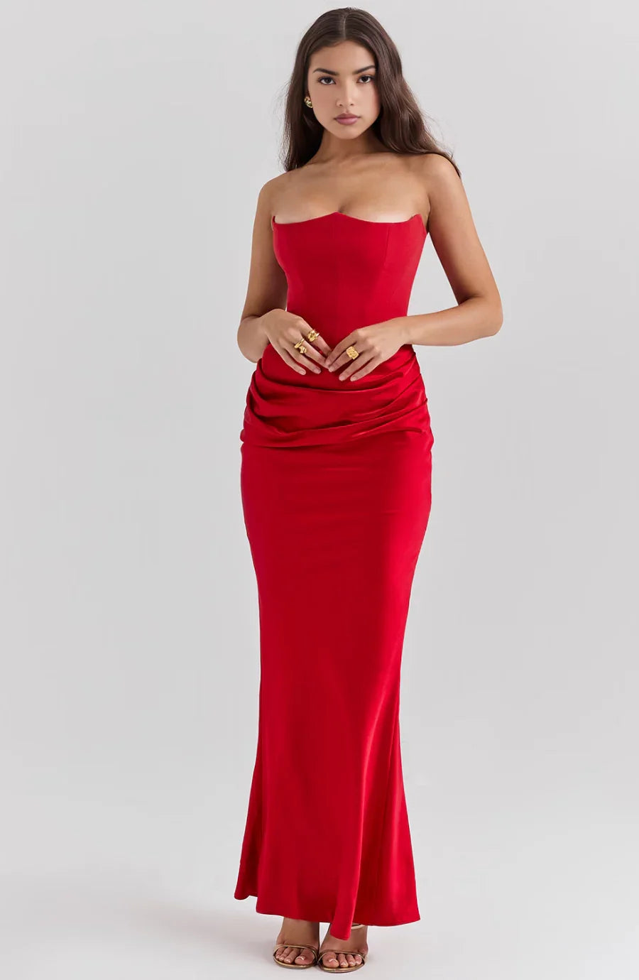 Robe bustier maxi drapée 2 coloris | ROBEMODE