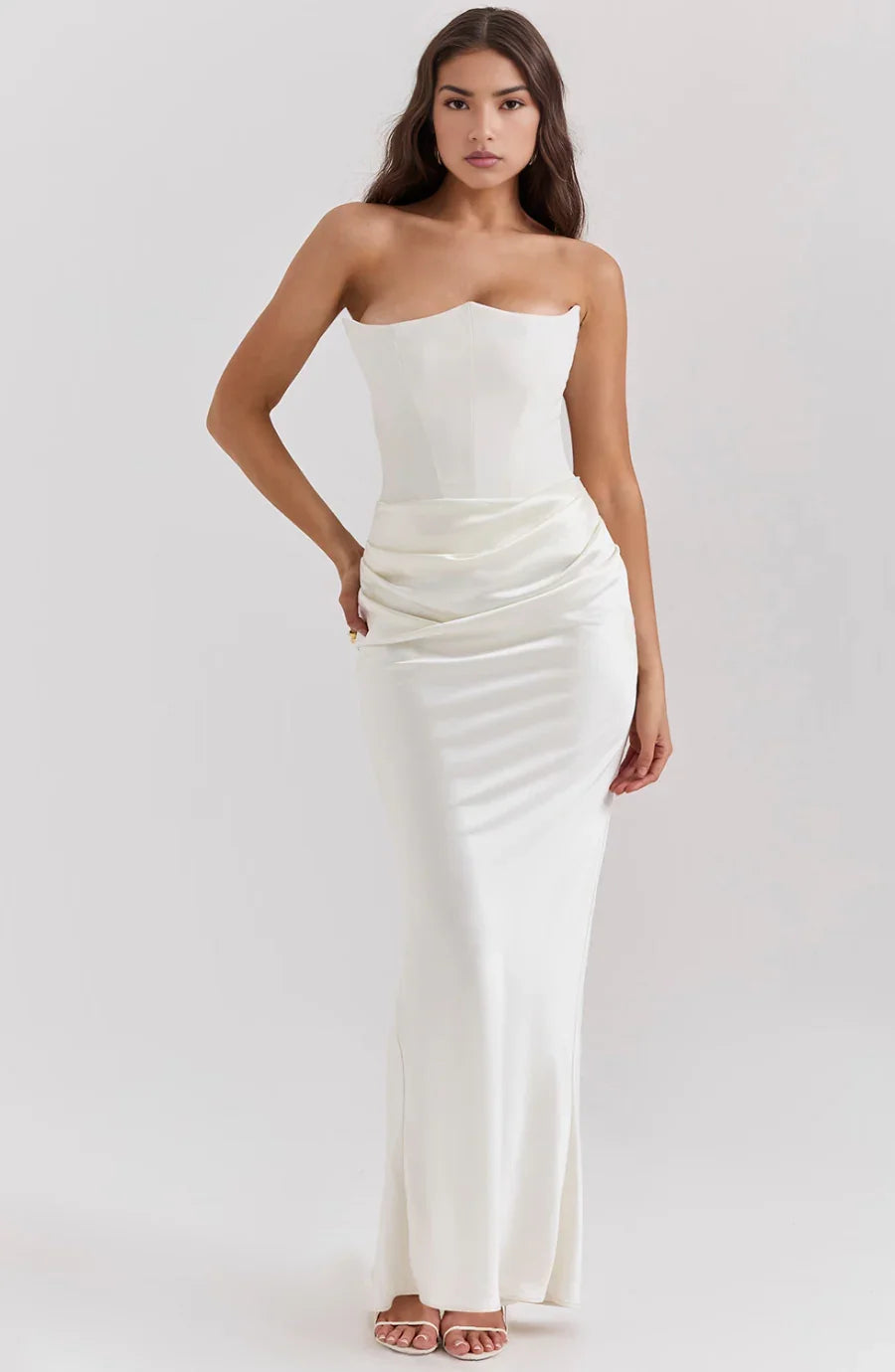 Robe bustier maxi drapée 2 coloris | ROBEMODE