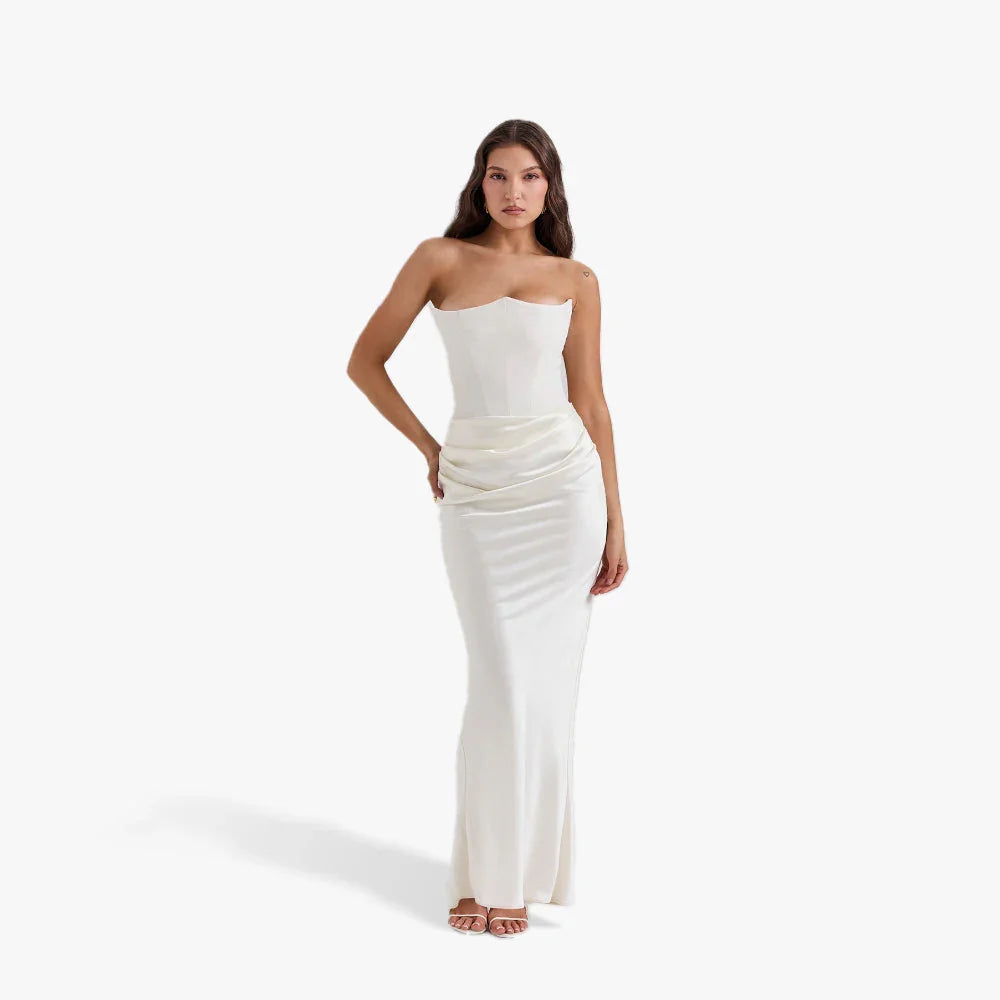 Robe Longue Bustier Drapée Élégante 4 Coloris | ROBEMODE