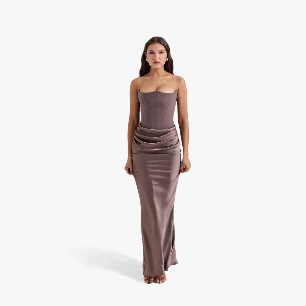 Robe Longue Bustier Drapée Élégante 4 Coloris | ROBEMODE