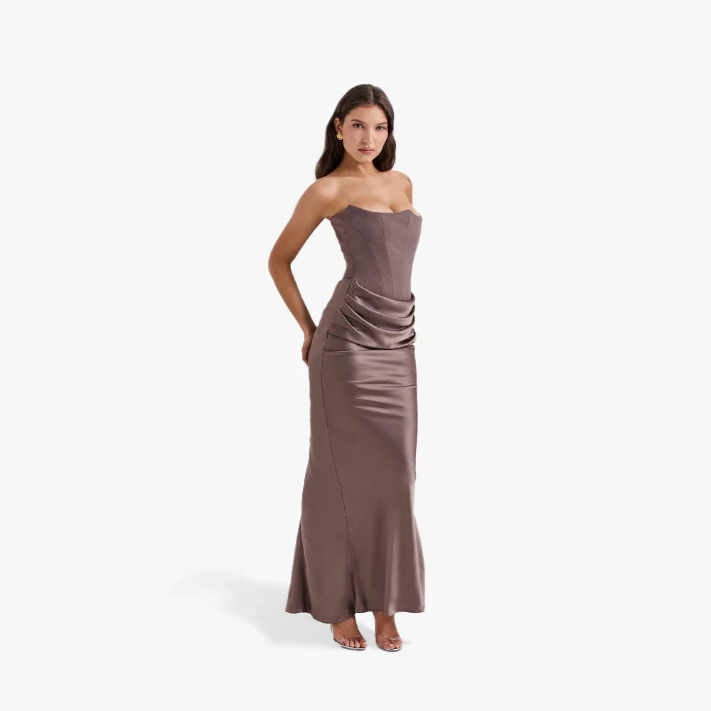 Robe Longue Bustier Drapée Élégante 4 Coloris | ROBEMODE