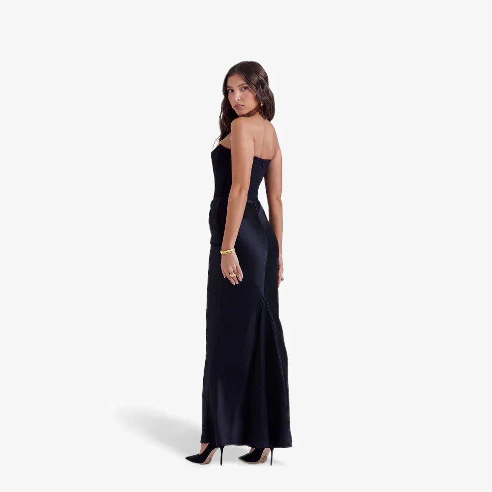 Robe Longue Bustier Drapée Élégante 4 Coloris | ROBEMODE