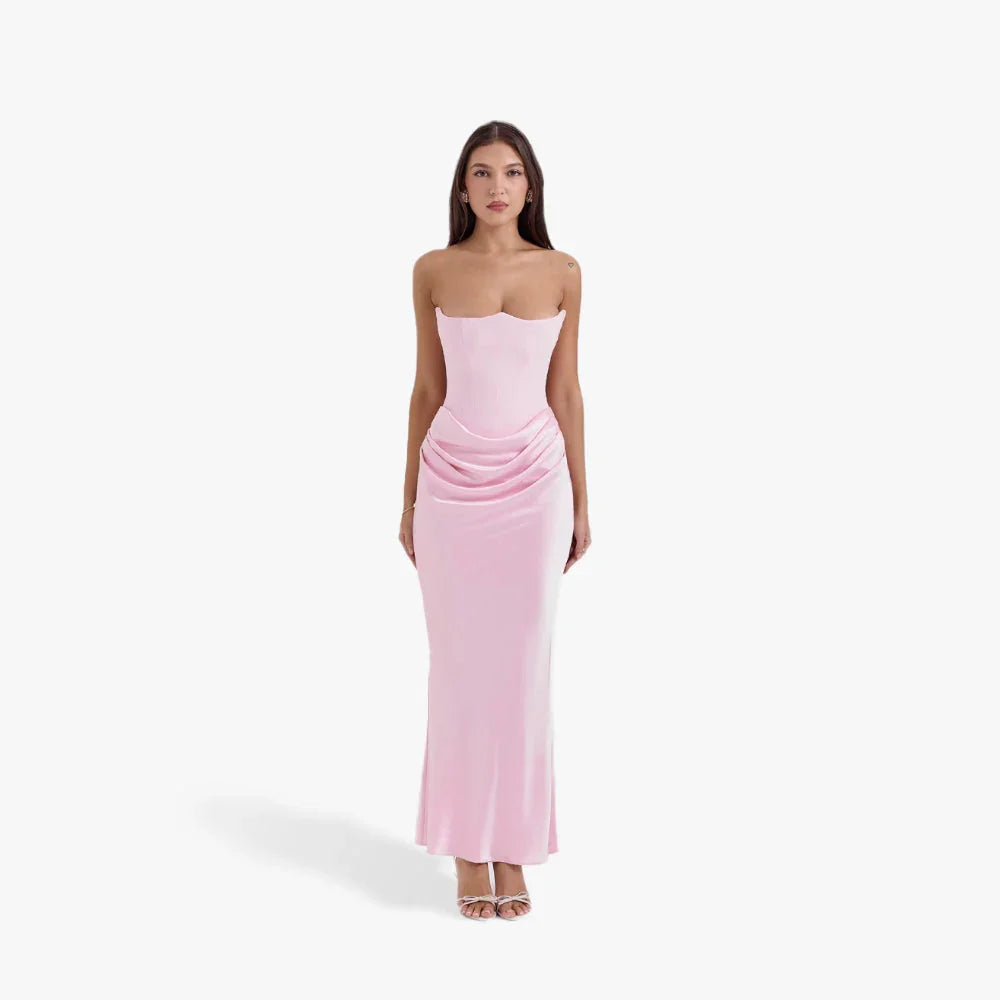 Robe Longue Bustier Drapée Élégante 4 Coloris | ROBEMODE