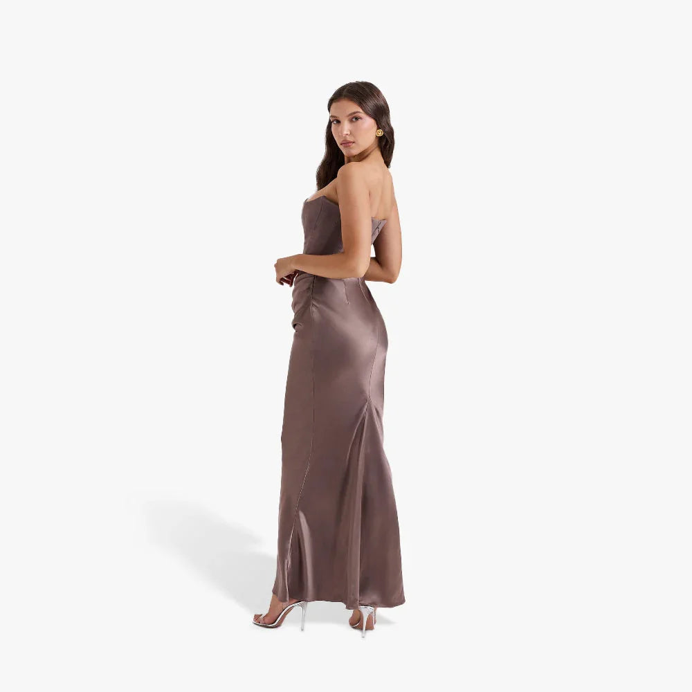 Robe Longue Bustier Drapée Élégante 4 Coloris | ROBEMODE