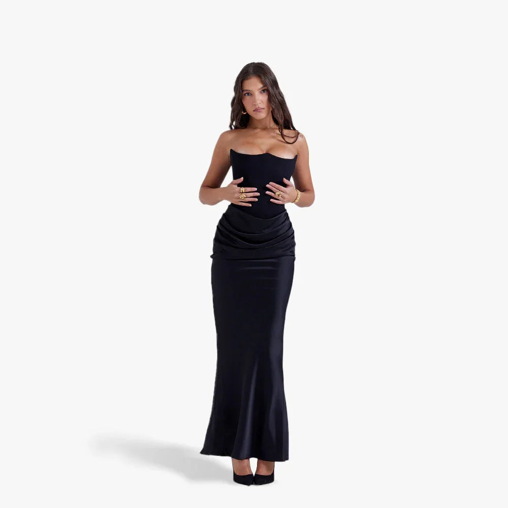 Robe Longue Bustier Drapée Élégante 4 Coloris | ROBEMODE