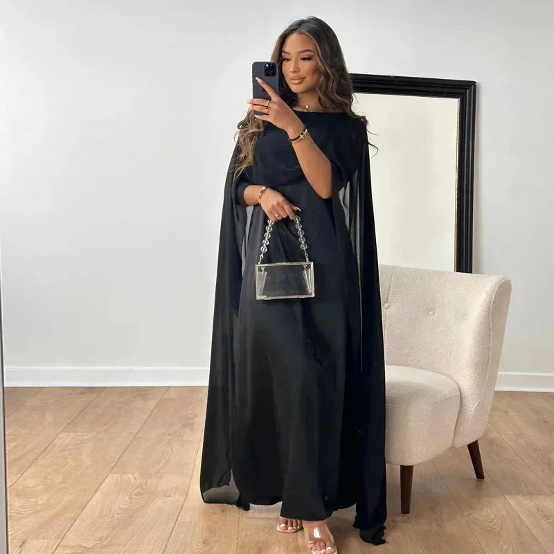 Robe Cape Maxi Fluide Élégante 4 Coloris