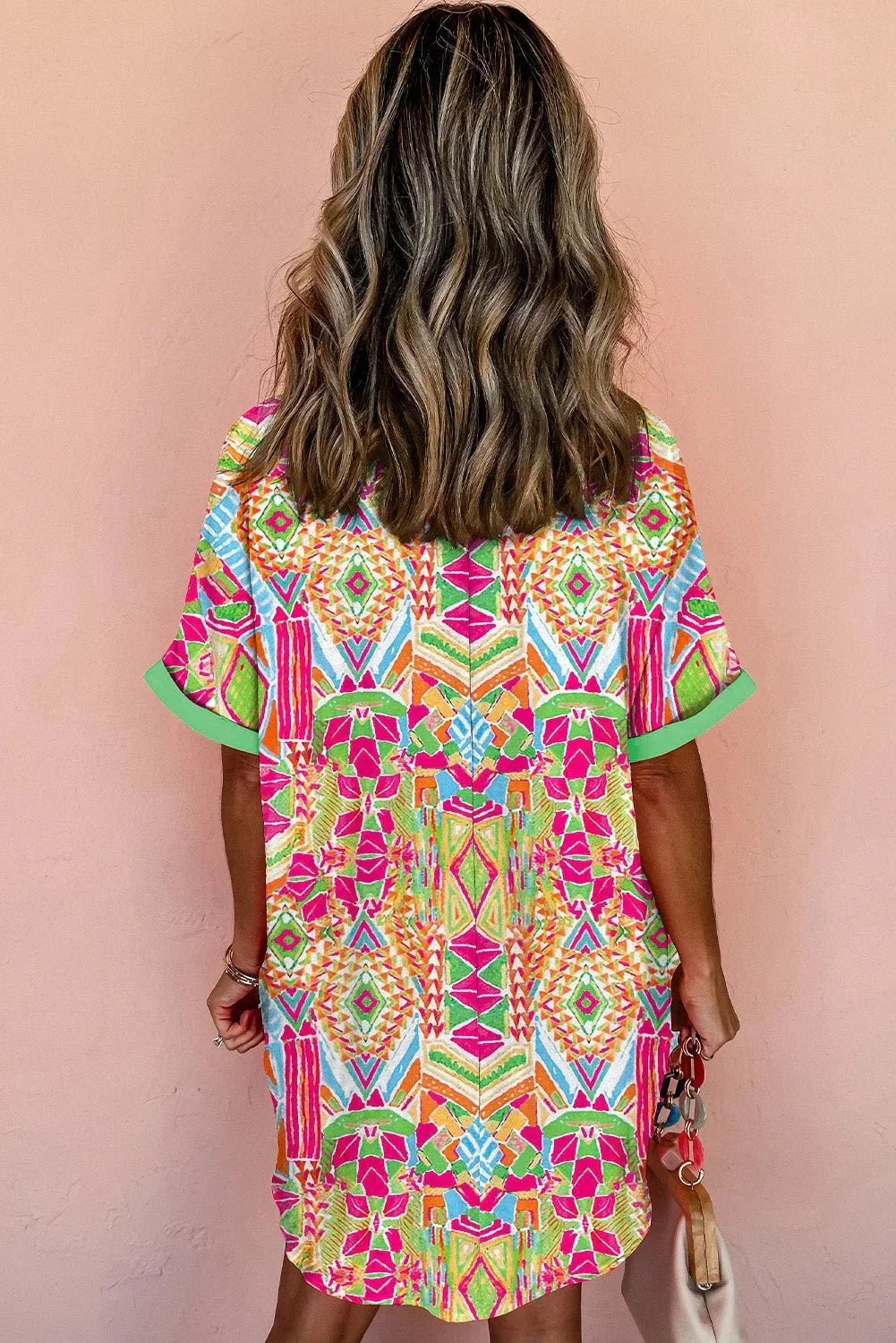 Robe chemise imprimée bohème multicolore été