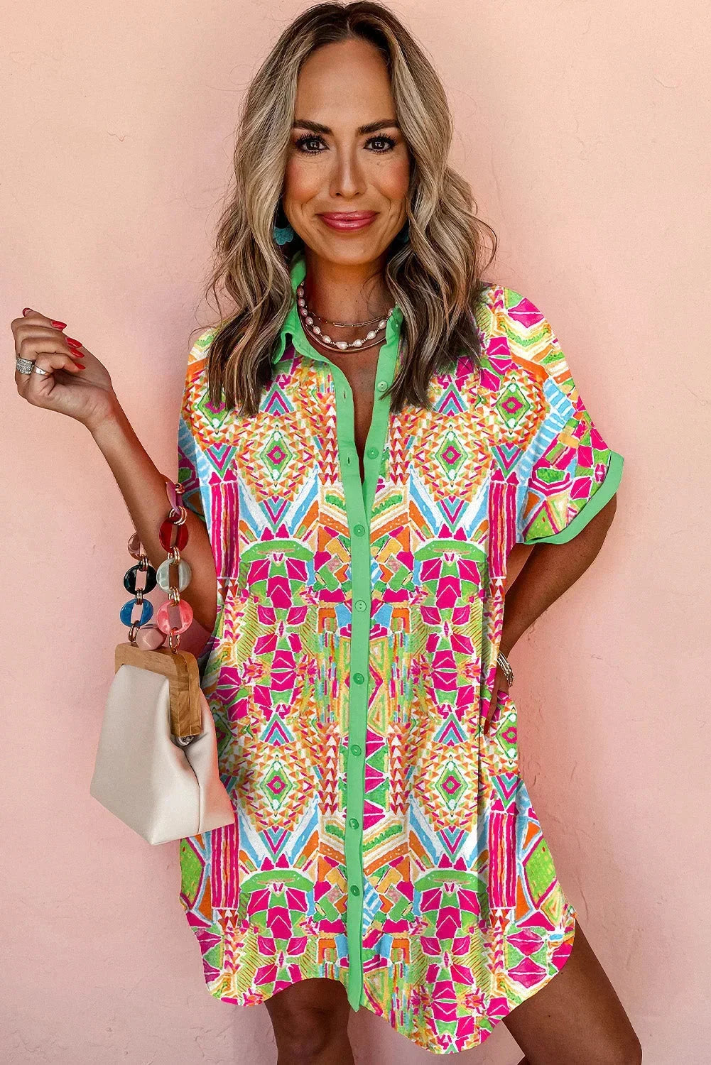 Robe chemise imprimée bohème multicolore été