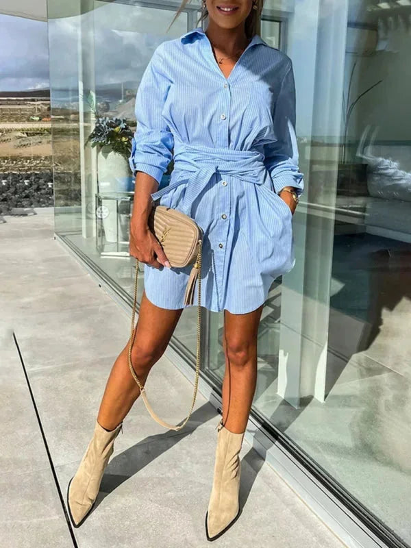 Robe Chemise Courte Ceinturée Manches Ajustables 5 Coloris