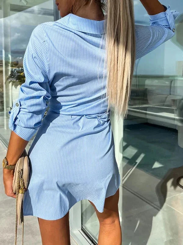Robe Chemise Courte Ceinturée Manches Ajustables 5 Coloris
