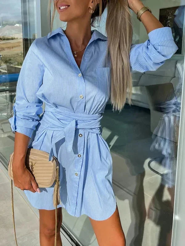 Robe Chemise Courte Ceinturée Manches Ajustables 5 Coloris