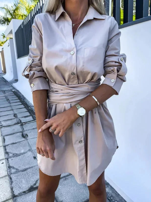 Robe Chemise Courte Ceinturée Manches Ajustables 5 Coloris