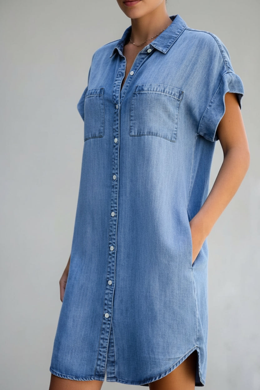 Robe chemise avec boutons avant et poches 3 coloris | ROBEMODE