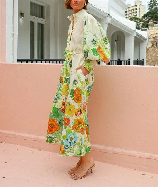 Robe midi femme avec imprimé floral et manches volumineuses | ROBEMODE