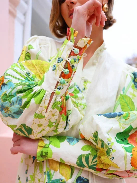 Robe midi femme avec imprimé floral et manches volumineuses | ROBEMODE