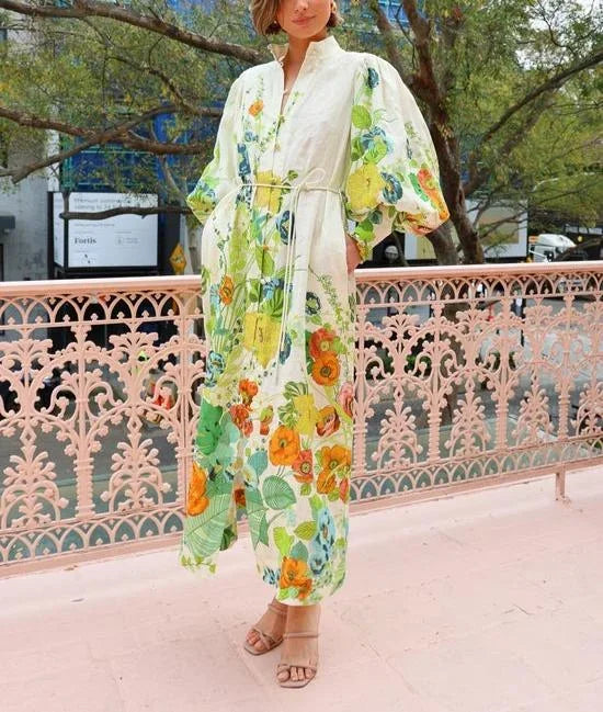Robe midi femme avec imprimé floral et manches volumineuses | ROBEMODE