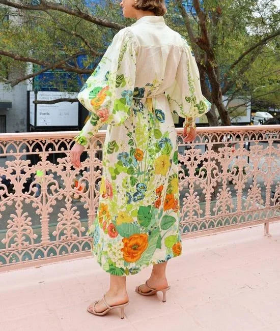 Robe midi femme avec imprimé floral et manches volumineuses | ROBEMODE