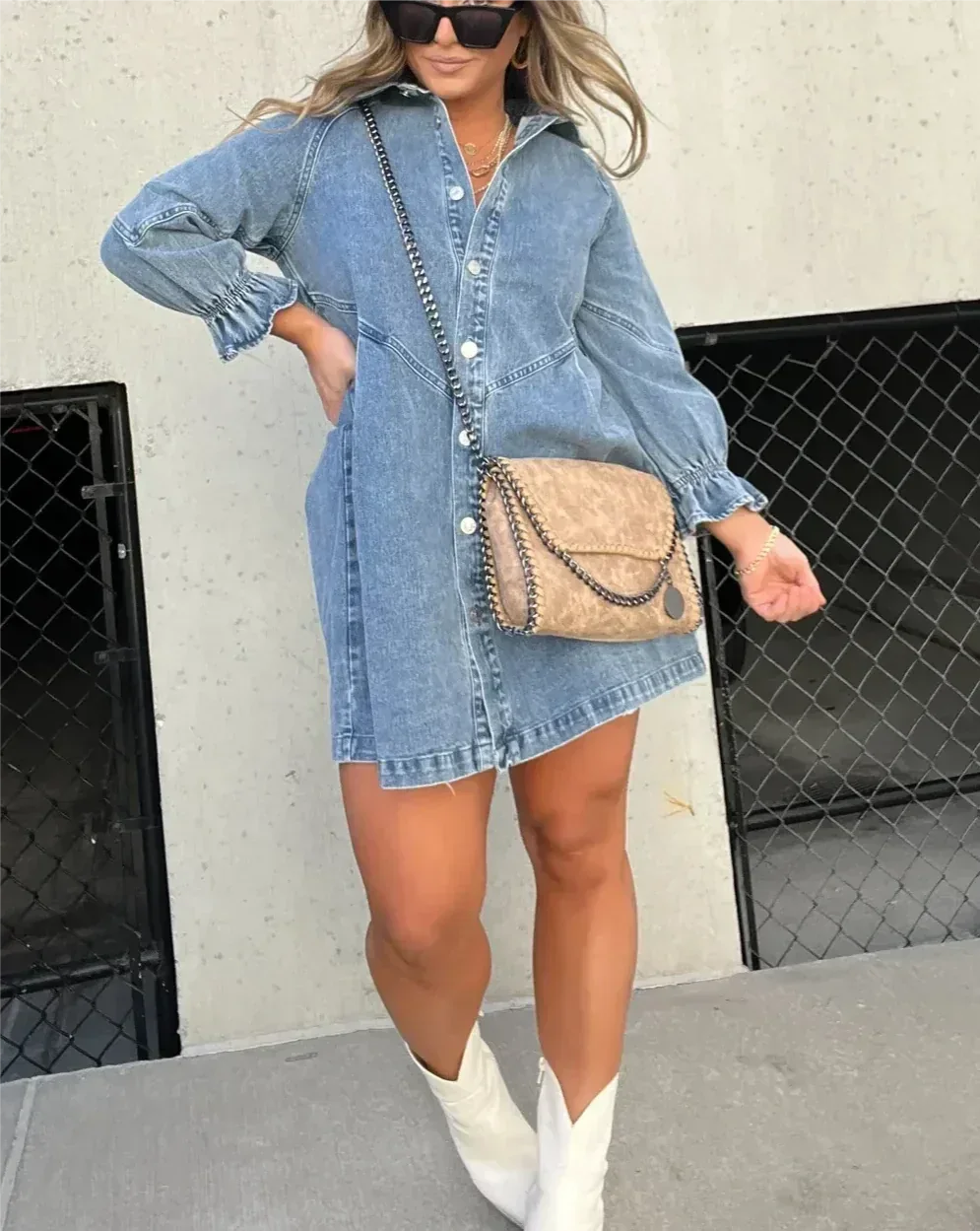 Robe chemise mini en jean femme usage quotidien