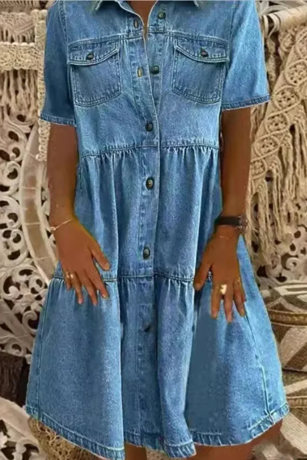 Robe Courte Denim Poches et Boutons 2 Coloris | ROBEMODE