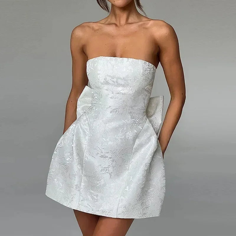 Robe Courte Bustier Dos Lacé à Nœud | Rose ou Blanc + Romantique + XS-L | ROBEMODE