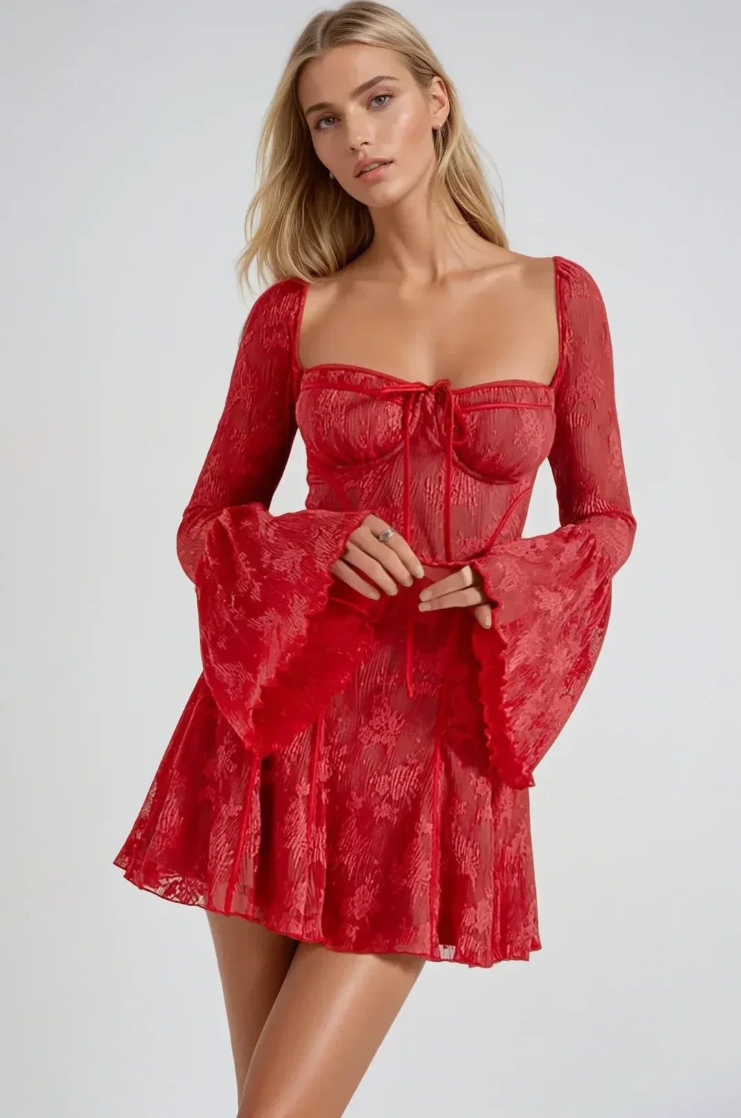 Robe Courte Femme en Dentelle | Noir Blanc Rouge + Doublée + Élégante S-XL | ROBEMODE