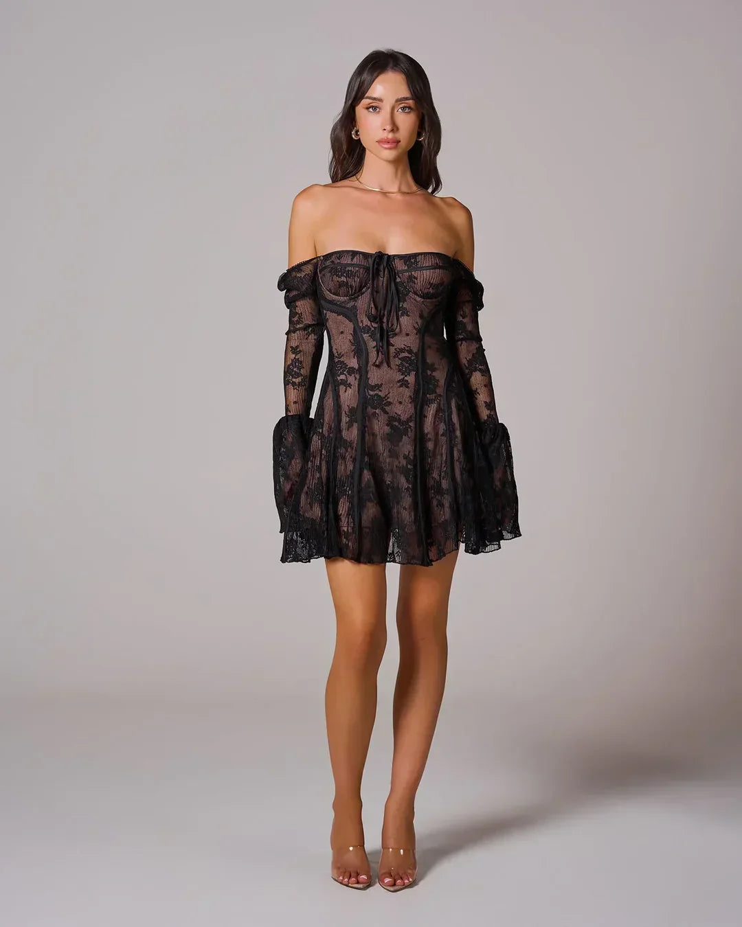 Robe Courte Femme en Dentelle | Noir Blanc Rouge + Doublée + Élégante S-XL | ROBEMODE