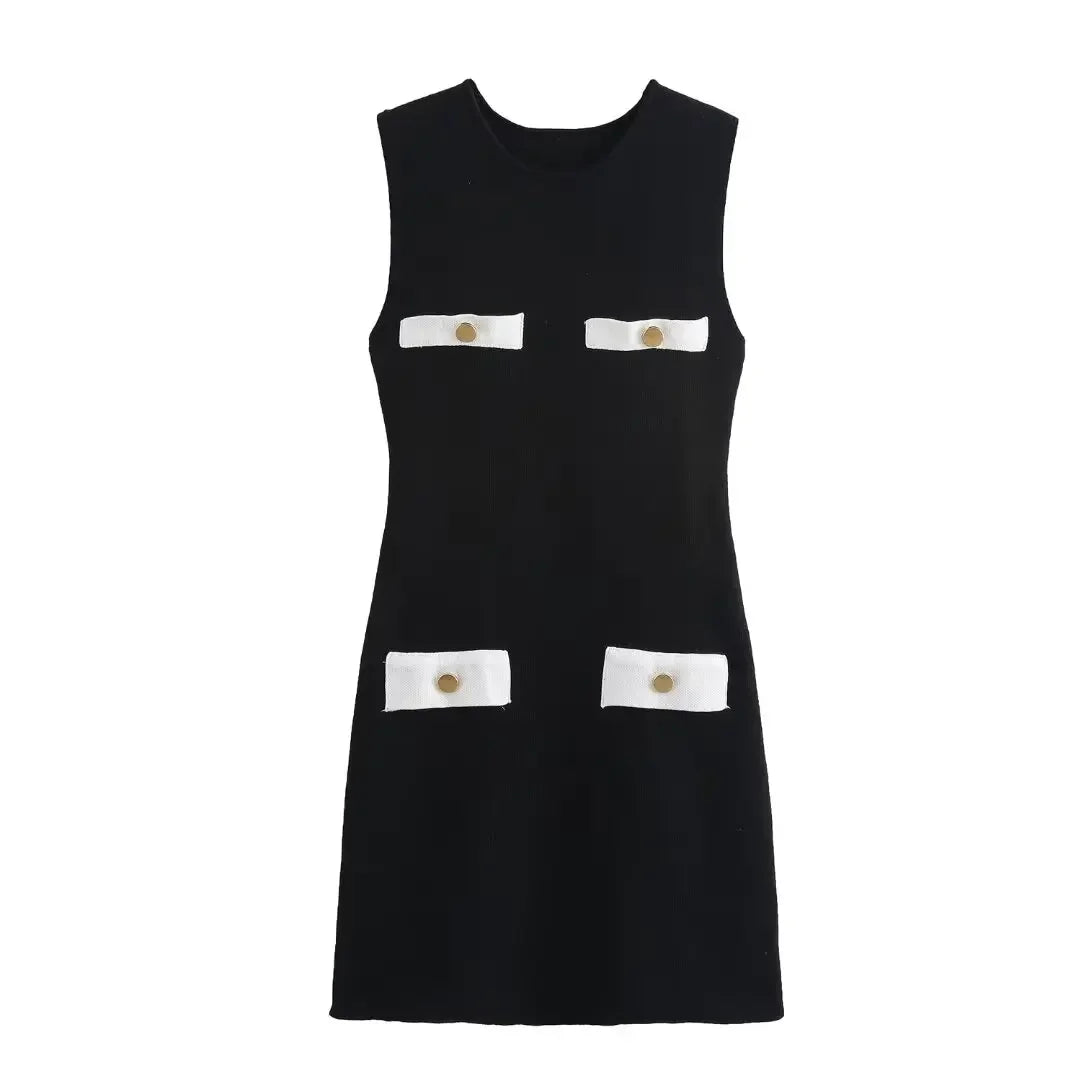 Robe Courte Femme Noire Boutonnée | Boutons Décoratifs + Élégante + Polyvalente S-L | ROBEMODE