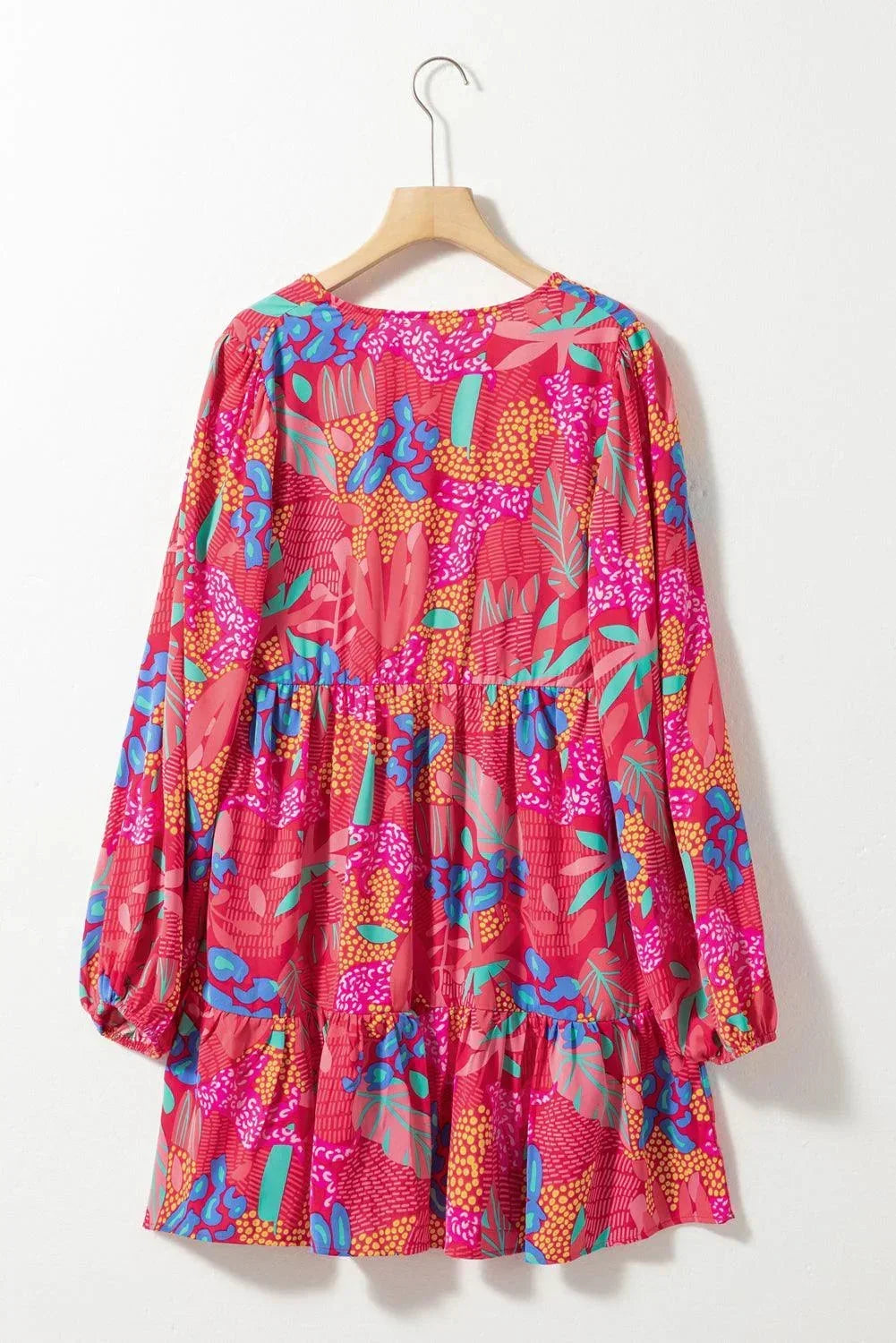 Robe courte femme imprimée manches longues rose vif | ROBEMODE