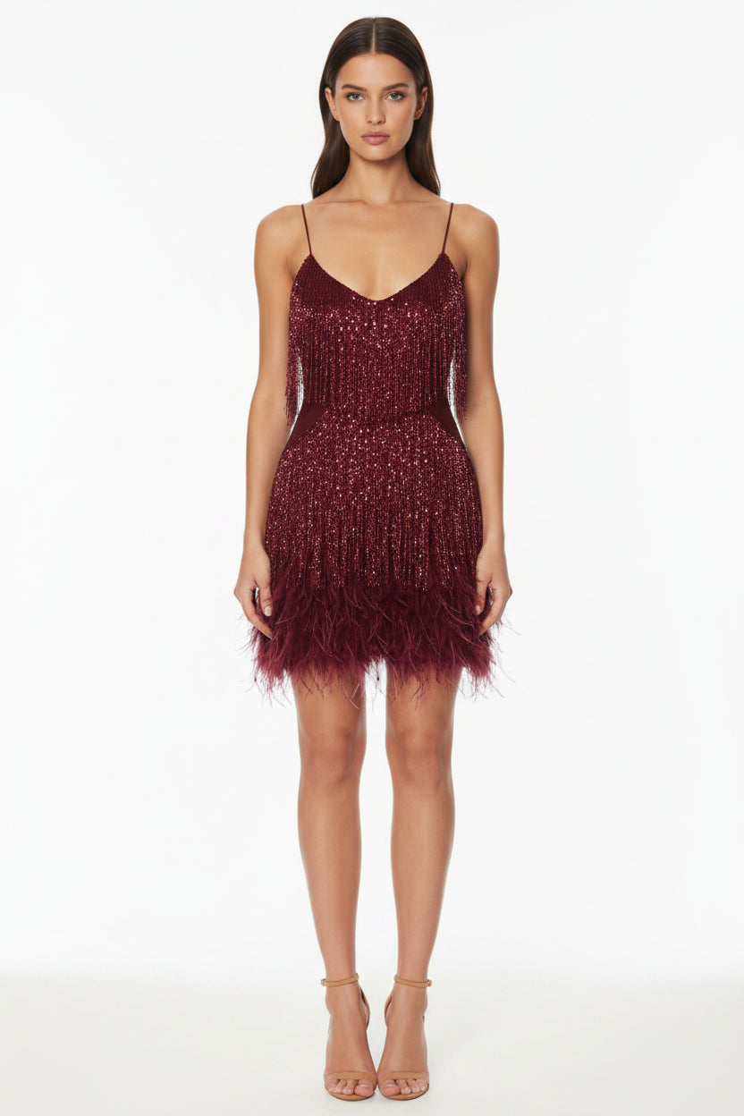 Robe Courte Franges Scintillantes Bretelles Fines Grande Taille | ROBEMODE