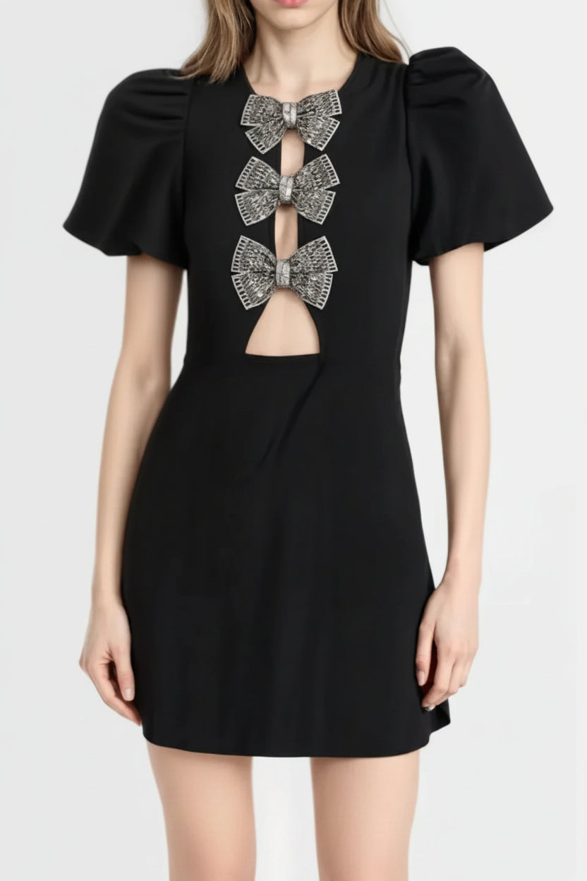Robe Courte Soirée Nœuds Décoratifs Pois 3 Coloris | ROBEMODE