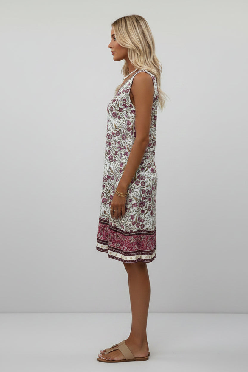 Robe courte femme sans manches imprimé floral col V | Coupe féminine + Style élégant + Facile à accessoiriser – ROBEMODE