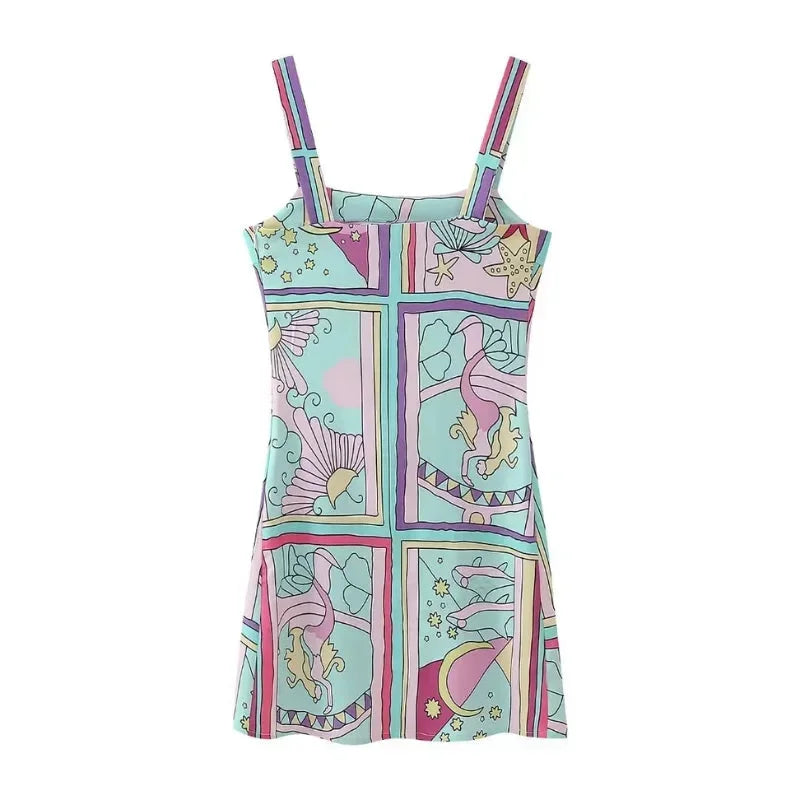 Robe Courte Motif Sirène Pastel Multicolore | ROBEMODE