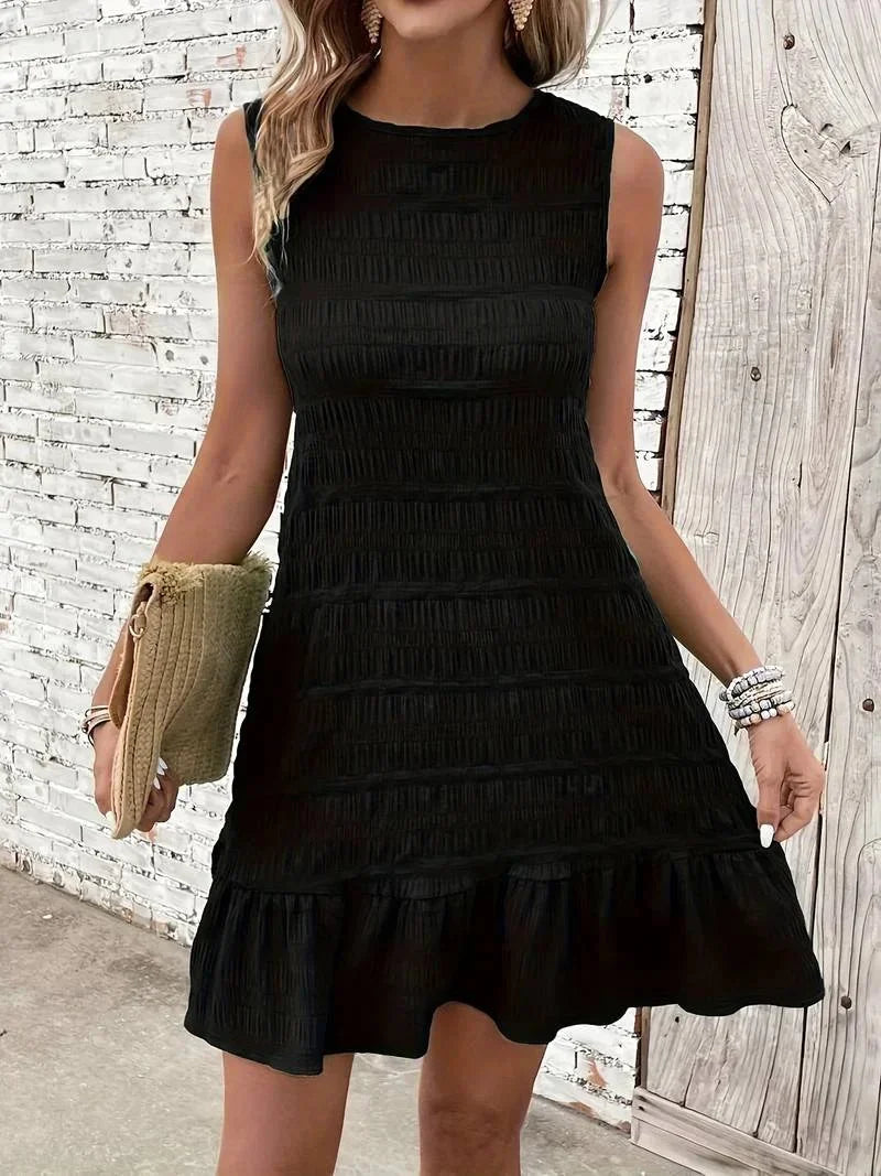 Robe Courte Texturée Sans Manches Ourlet Évasé 3 Coloris | ROBEMODE