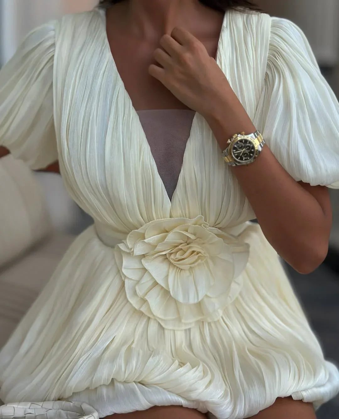 Robe Courte Soirée Plissée Ivoire 1 Coloris | ROBEMODE