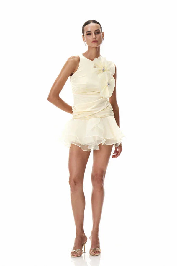 Robe Courte Soirée Fleurie Plissée 2 Coloris | ROBEMODE